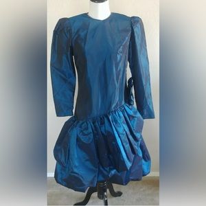 Vintage 80s Prom Dress Size 8? Big Bow Asymmetrical Hem VTG Puffy Skirt Cocktail